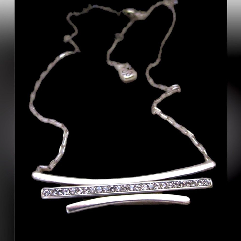 Brighton Silvertone Bar with Crystals Necklace.  Dainty Bar Necklace